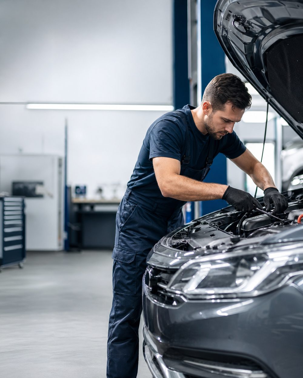 Driveline Autohoolduse mehaanik töötamas sõidukiga